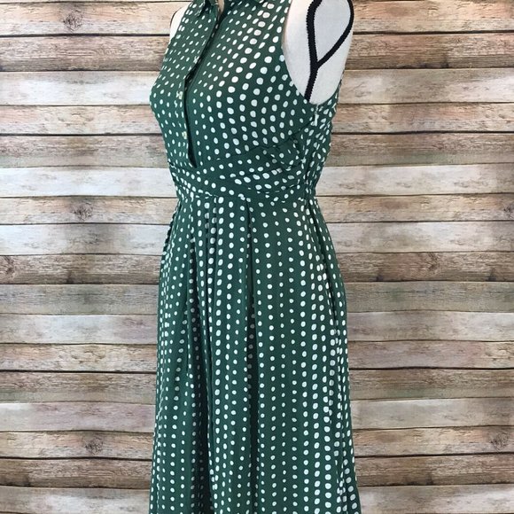 Anthropologie 11 1 Tylho Size XS Brynn Green Polka Dot Fit Flare Shirtdress - Picture 8 of 11